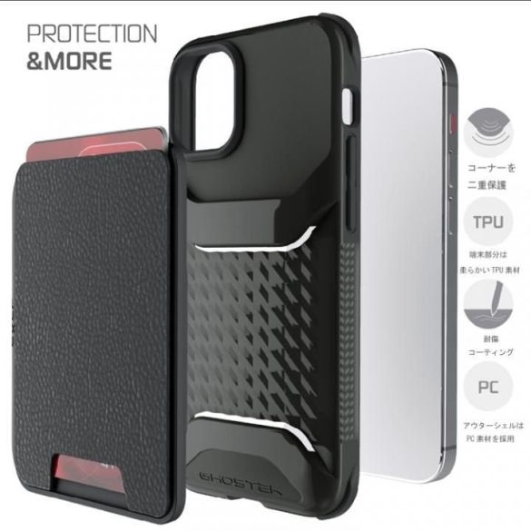 GHOSTEK iPhone 12 Pro Exec 4 Magnetic Wallet ütésálló hátlap tok, kártyatartóval, fekete