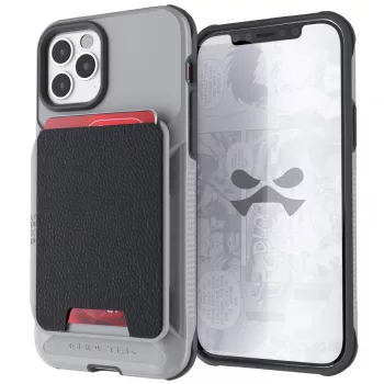   GHOSTEK iPhone 12 Pro Exec 4 Magnetic Wallet ütésálló hátlap tok, kártyatartóval, szürke