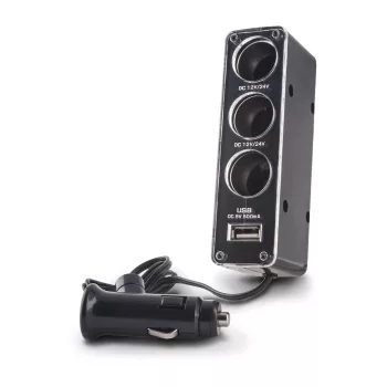   Forever CSS-03 3in1 Socket Splitter 2xUSB-A univerzális autós töltő és elosztó, fekete