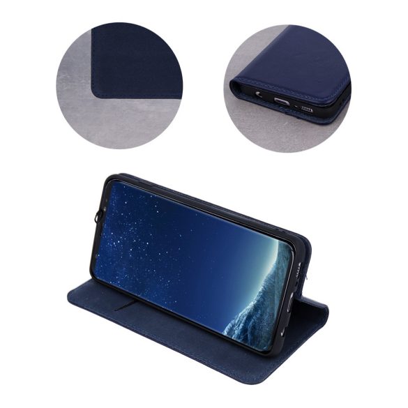 Genuine Leather Smart Pro Samsung Galaxy S10 Lite/A91 seredeti bőr oldalra nyíló tok, sötétkék
