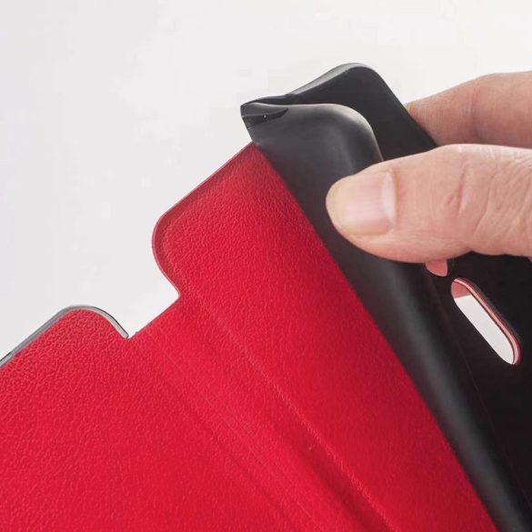 Eco Leather View Case 2 Samsung Galaxy A12/M12 oldalra nyíló tok, piros