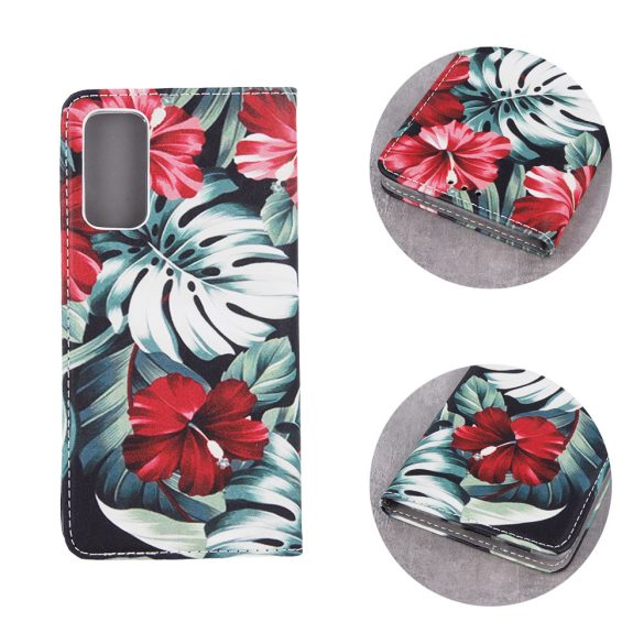 Smart Trendy Red Flower iPhone 13 Pro oldalra nyíló tok, mintás, színes