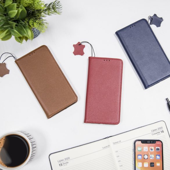 Genuine Leather Smart Pro iPhone 13 Pro eredeti bőr oldalra nyíló tok, bordó