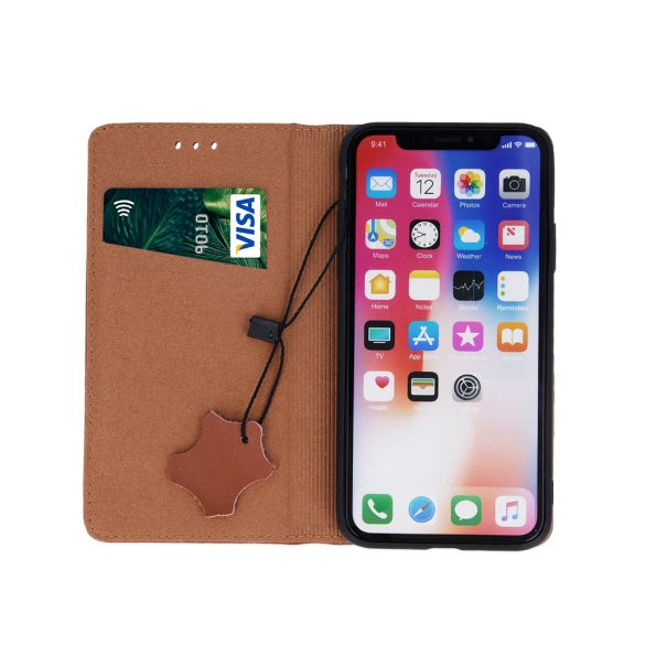 Genuine Leather Smart Pro iPhone 13 Pro eredeti bőr oldalra nyíló tok, barna