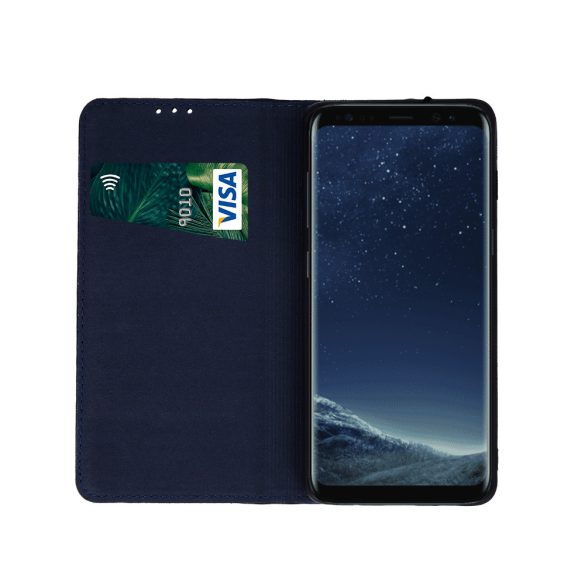 Genuine Leather Smart Pro Samsung Galaxy S21 FE eredeti bőr oldalra nyíló tok, sötétkék