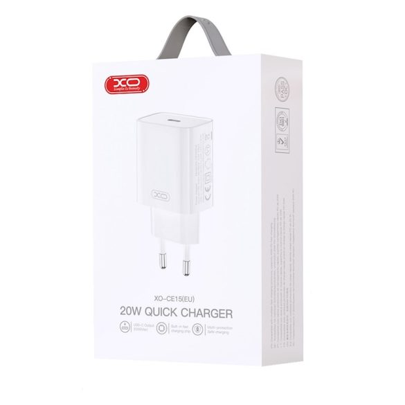 XO CE15 Wall Charger hálózati töltő adapter, gyorstöltő, PD 20W, USB-A, 3A, fehér