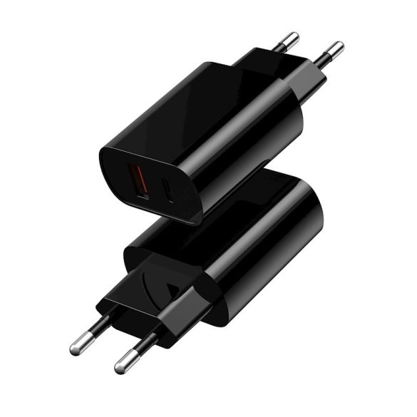 WIWU Wi-U002 Wall Charger hálózati töltő adapter, gyorstöltő, PD+QC 20W, USB-A/USB-C, 3A, fekete