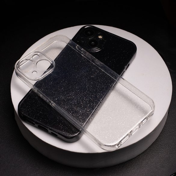 Shine Case iPhone 16 Plus csillámos kameravédős hátlap, tok, átlátszó