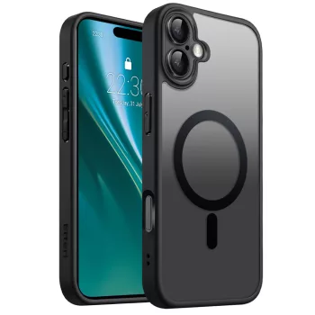   Etteri Matt Mag case iPhone 16 Plus MagSafe matt hátlap, tok, fekete-átlátszó