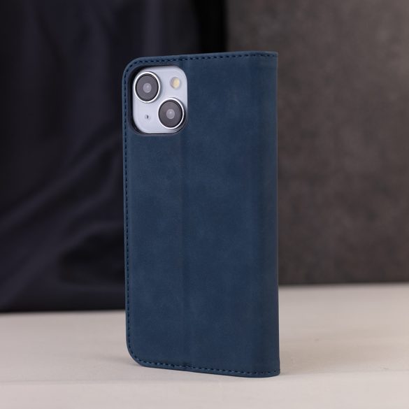 Smart Suede iPhone 16 Pro oldalra nyíló tok, sötétkék