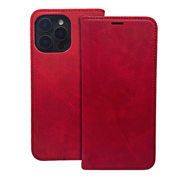 Smart Suede iPhone 16 Pro oldalra nyíló tok, piros