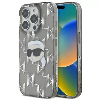   Karl Lagerfeld KLHCP16LHKLPKHK iPhone 16 Pro 6.3" tok, fekete IML Karl Head Electroplated