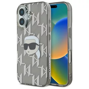   Karl Lagerfeld KLHCP16SHKLPKHK iPhone 16 6.1" tok, fekete IML Karl Head Electroplated