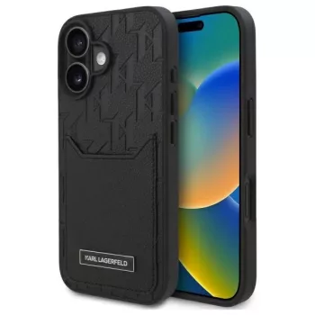   Karl Lagerfeld KLHCP16SPGKHPRPK iPhone 16 6.1" tok, fekete Cardslots Monogram