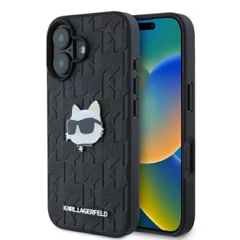   Karl Lagerfeld KLHCP16SPGKLCHPK iPhone 16 6.1" hardcase Monogram Choupette Head Pin tok, fekete