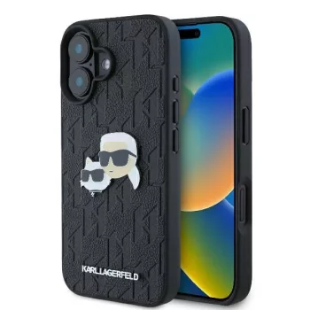  Karl Lagerfeld KLHCP16SPGKLKCPK iPhone 16 6.1" tok, fekete Monogram Karl&Chaoupette Head Pin