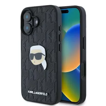   Karl Lagerfeld KLHCP16SPGKLKIPK iPhone 16 6.1" hardcase Monogram Karl Head Pin tok, fekete