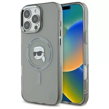   Karl Lagerfeld KLHMP16LHLSKIK iPhone 16 Pro 6.3" tok, fekete IML Metal Karl Head MagSafe