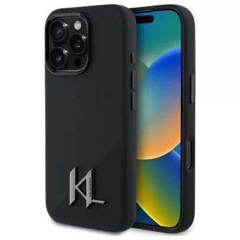   Karl Lagerfeld KLHMP16LSCMKMPCK iPhone 16 Pro 6.3" tok, fekete Silicone Shadow Metal Initial MagSafe