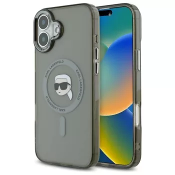   Karl Lagerfeld KLHMP16SHLSKIK iPhone 16 6.1" tok, fekete IML Metal Karl Head MagSafe