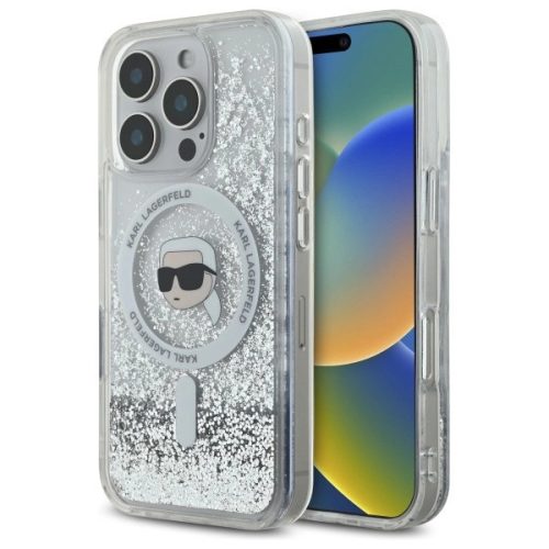 Karl Lagerfeld case iPhone 16 Pro Max 6,9" KLHMP16XLGKISGH tok, átlátszó Hard Liquid Glitter Karl Head MagSafe