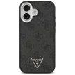 Guess Case Magsafe 4G PU Leather Case Triangle Logo And tok, szürke Metal Camera Frame iPhone 17 tok, fekete