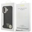 Guess Case Magsafe 4G PU Leather Case Triangle Logo And tok, szürke Metal Camera Frame iPhone 17 tok, fekete