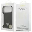 Guess Case Magsafe 4G PU Leather Case Triangle Logo And tok, szürke Metal Camera Frame iPhone 17 Pro tok, fekete