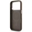 Guess Case Magsafe 4G PU Leather Case Triangle Logo And tok, szürke Metal Camera Frame iPhone 17 Pro tok, barna