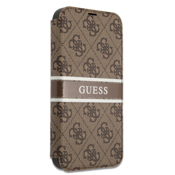 Guess iPhone 13 Pro 4G Printed Stripe (GUBKP13L4GDBR) oldalra nyíló tok, barna