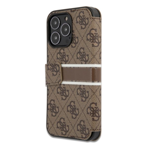 Guess iPhone 13 Pro 4G Printed Stripe (GUBKP13L4GDBR) oldalra nyíló tok, barna