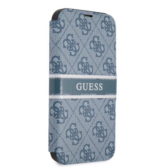 Guess iPhone 13 Mini 4G Printed Stripe (GUBKP13S4GDBL) oldalra nyíló tok, világoskék