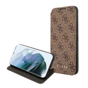   Guess Samsung Galaxy S22 Plus 4G Metal Gold Logo (GUBKS22MG4GFBR) oldalra nyíló tok, barna