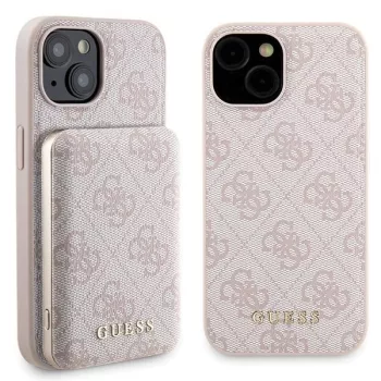   Guess szett GUBPM5P15S4GEMGP iPhone 15 6.1" hátlap, tok, + Powerbank 5000mAh MagSafe, rózsaszín