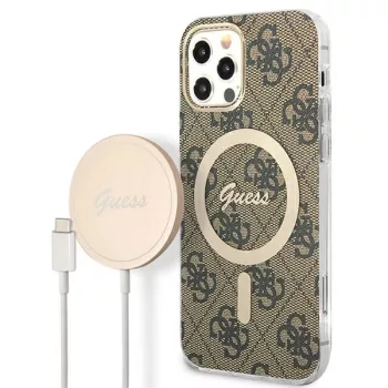   Guess Szett GUBPP12MH4EACSW Tok + Magsafe töltő iPhone 12/12 Pro hátlap, 4G Print, barna