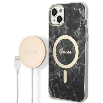   Guess Szett GUBPP14MHMEACSK Tok + Magsafe töltő iPhone 14 Plus 6.7" hátlap, Marble, fekete