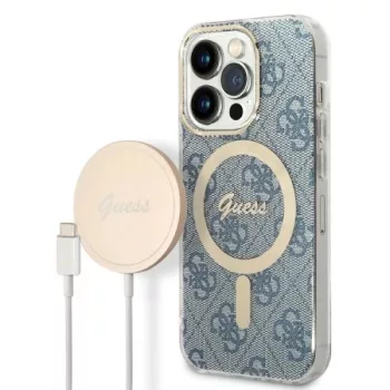   Guess Szett GUBPP14XH4EACSB Tok + Magsafe töltő iPhone 14 Pro Max 6.7" hátlap, 4G Print, kék