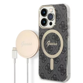  Guess Szett GUBPP14XH4EACSK Tok + Magsafe töltő iPhone 14 Pro Max 6.7" hátlap, 4G Print, fekete