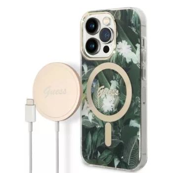   Guess Szett GUBPP14XHJEACSA Tok + Magsafe töltő iPhone 14 Pro Max 6.7" hátlap, Jungle, zöld