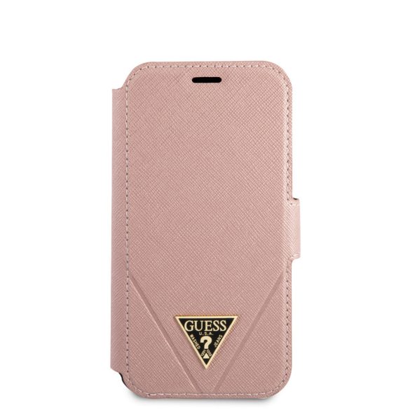 Guess iPhone 12 Mini 5,4" Saffiano Triangle (GUFLBKP12SVSATMLPI) oldalra nyíló tok, rózsaszín