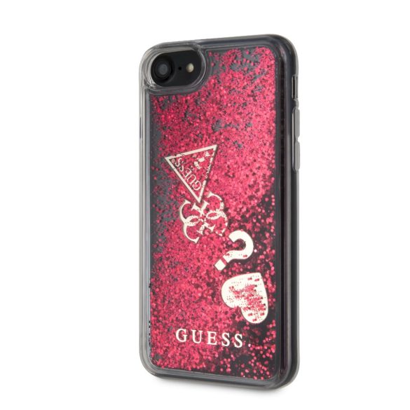 Guess iPhone 8 Liquid Glitter Hearts (GUHCI8GLHFLRA) hátlap, tok, piros