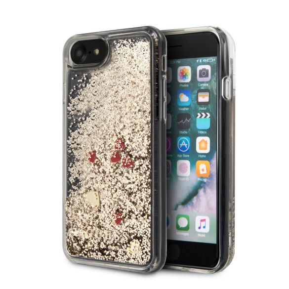 Guess iPhone 7/8/SE (2020) Glitter Floating Hearts, (GUHCI8GLHREGO) hátlap, tok, arany