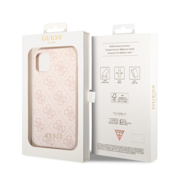 Guess iPhone 11 4G Metal Gold Logo (GUHCN61G4GFPI) hátlap, tok, rózsaszín