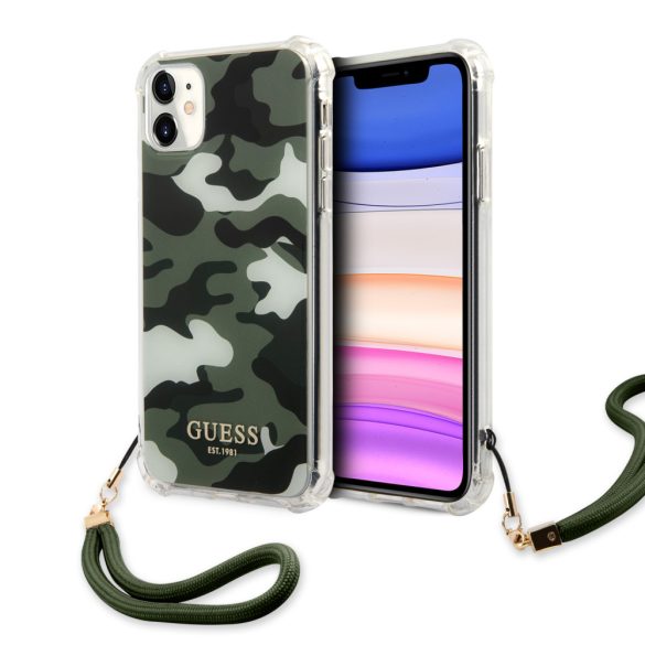 Guess iPhone 11 Camo Collection (GUHCN61KSARKA) hátlap, tok, khaki zöld