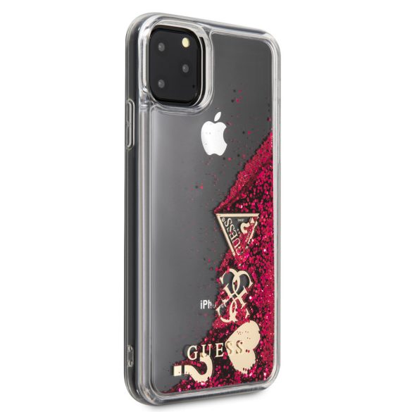 Guess iPhone 11 Pro Max Liquid Glitter Hearts (GUHCN65GLHFLRA) hátlap, tok, piros