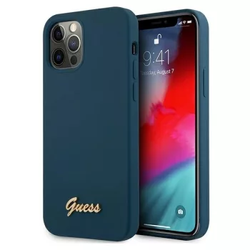   Guess GUHCP12LLSLMGBL iPhone 12 Pro Max 6.7" hátlap, tok Metal Logo Script, kék