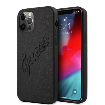   Guess iPhone 12 Pro Max Saffiano Vintage Script (GUHCP12LRSAVSBK) hátlap, tok, fekete