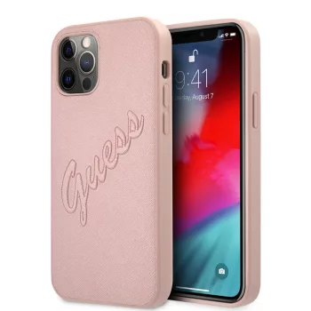   Guess iPhone 12 Pro Max Saffiano Vintage Script (GUHCP12LRSAVSRG) hátlap, tok, rozé arany