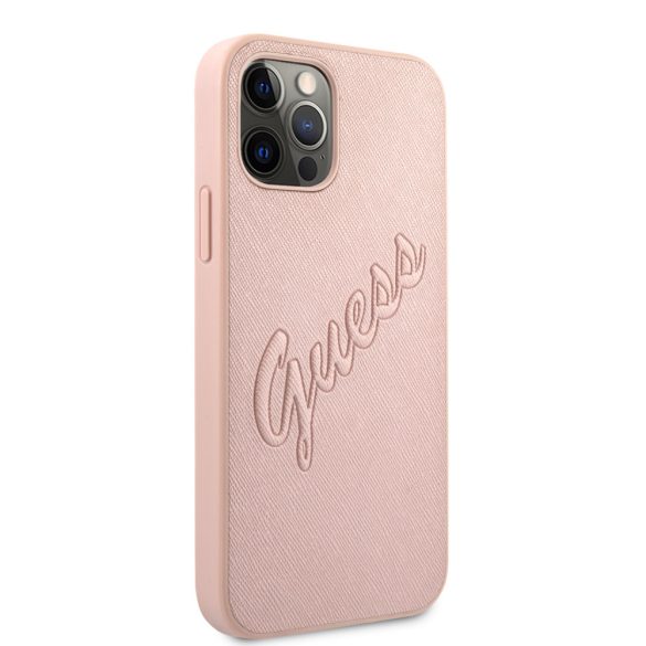 Guess iPhone 12 Pro Max Saffiano Vintage Script (GUHCP12LRSAVSRG) hátlap, tok, rozé arany