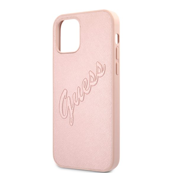 Guess iPhone 12 Pro Max Saffiano Vintage Script (GUHCP12LRSAVSRG) hátlap, tok, rozé arany